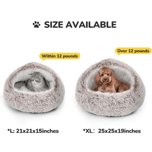 2-in-1 Calming Hooded Cat Bed – Self-Warming Plush Pet Cave