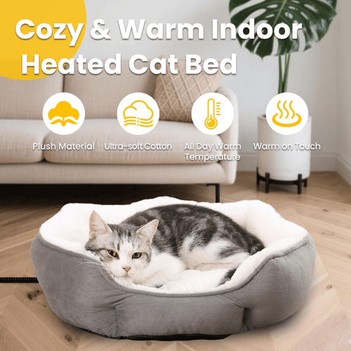 Heated Cat Bed for Indoor Pets – Ultra-Soft Velvet