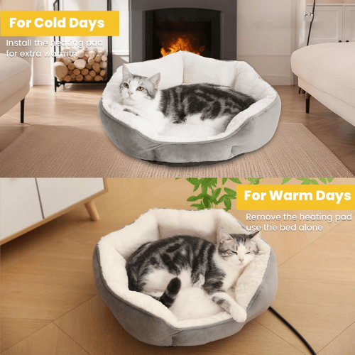 Heated Cat Bed for Indoor Pets – Ultra-Soft Velvet