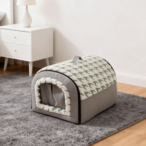 Heated Indoor Dog House & Cat Cave – 2-in-1 Foldable Pet Tent with Removable Thermal Pad