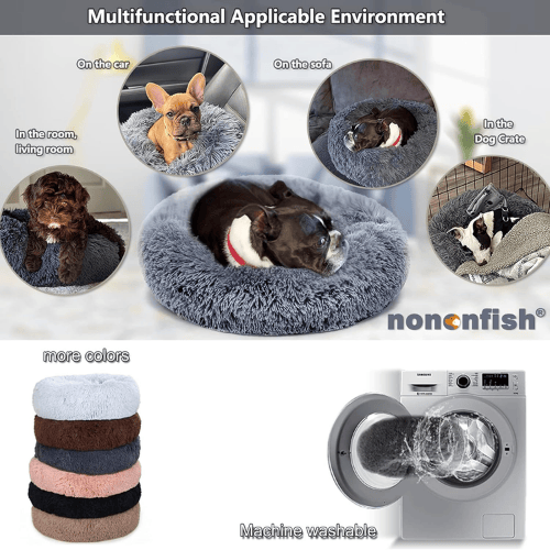 Small Calming Dog Bed – Luxury Anti-Anxiety Faux Fur Donut Cuddler