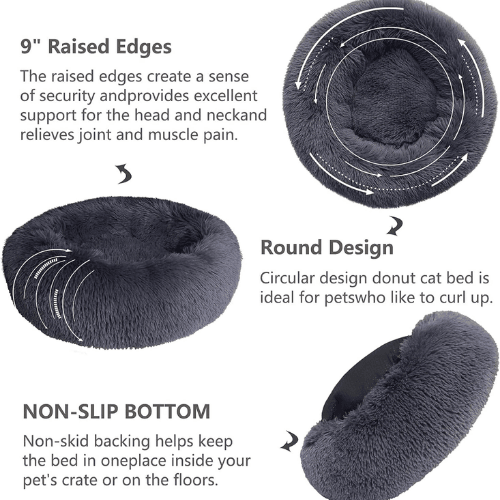 Small Calming Dog Bed – Luxury Anti-Anxiety Faux Fur Donut Cuddler