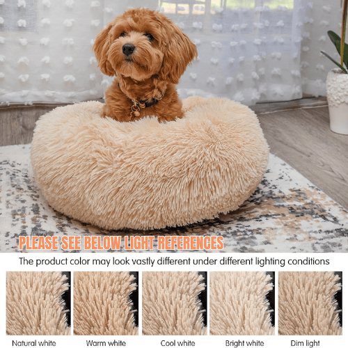 Small Calming Dog Bed – Luxury Anti-Anxiety Faux Fur Donut Cuddler