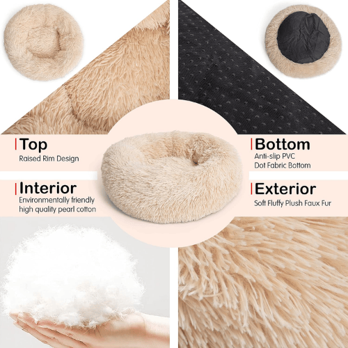 Small Calming Dog Bed – Luxury Anti-Anxiety Faux Fur Donut Cuddler
