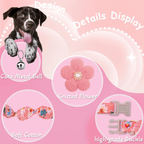 Cute Floral Dog Collar with Flower & Bell