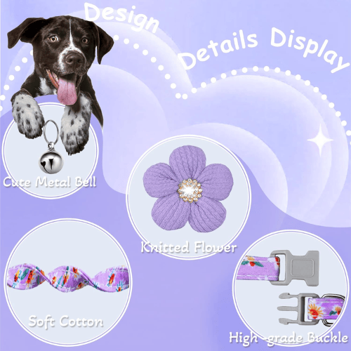 Cute Floral Dog Collar with Flower & Bell