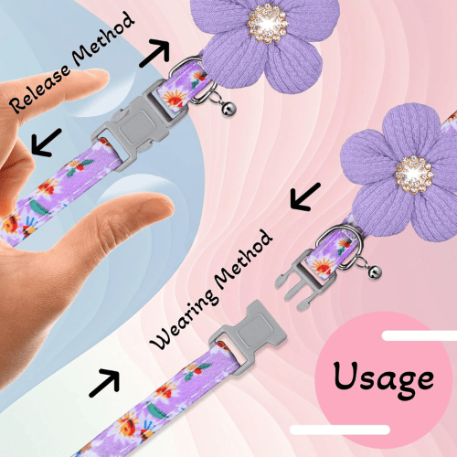 Cute Floral Dog Collar with Flower & Bell
