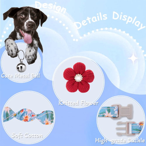 Cute Floral Dog Collar with Flower & Bell
