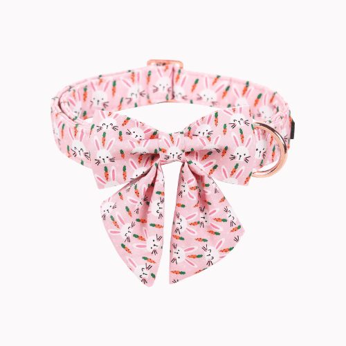 Cute Sailor Bowtie Dog Collar – Soft Cotton Carrot Pattern Puppy Collar