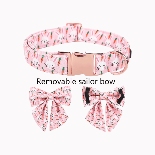Cute Sailor Bowtie Dog Collar – Soft Cotton Carrot Pattern Puppy Collar
