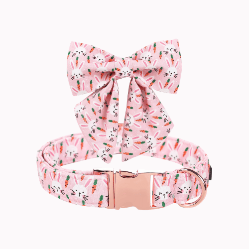 Cute Sailor Bowtie Dog Collar – Soft Cotton Carrot Pattern Puppy Collar