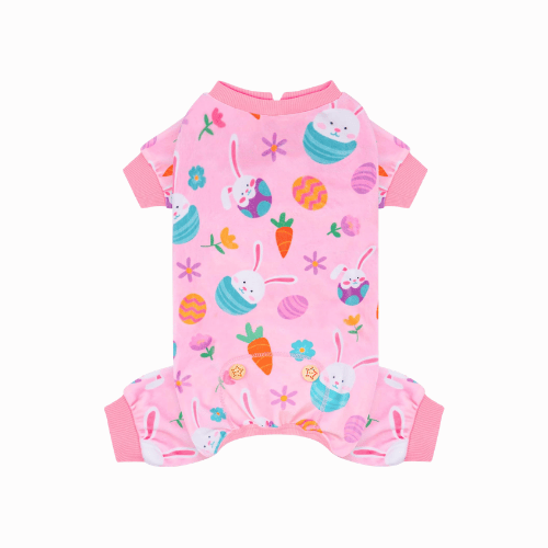Easter Velvet Dog Pajamas – Soft Stretchy Pet Onesie