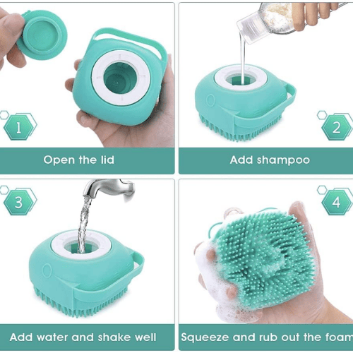 Ultimate 2-in-1 Pet Bath Brush – Soft Silicone Shampoo Dispensing Scrubber
