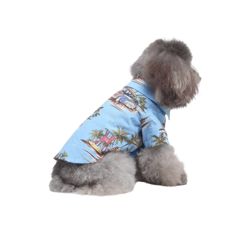 Modern "Island Breeze" Hawaiian Dog Shirt – Colorful Coconut Tree Summer Camp Clothes
