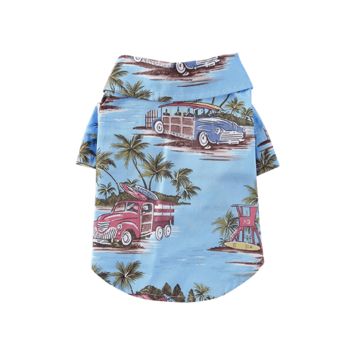 Modern "Island Breeze" Hawaiian Dog Shirt – Colorful Coconut Tree Summer Camp Clothes