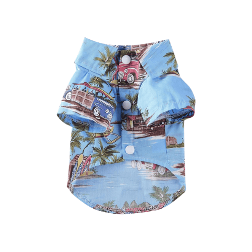 Modern "Island Breeze" Hawaiian Dog Shirt – Colorful Coconut Tree Summer Camp Clothes