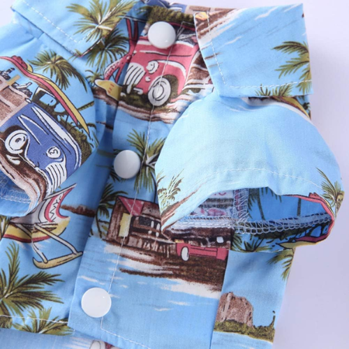 Modern "Island Breeze" Hawaiian Dog Shirt – Colorful Coconut Tree Summer Camp Clothes