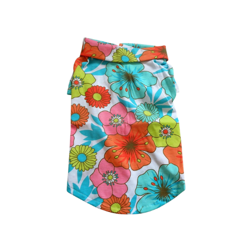 Modern "Island Breeze" Hawaiian Dog Shirt – Colorful Coconut Tree Summer Camp Clothes
