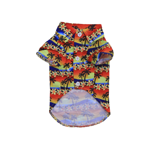 Modern "Island Breeze" Hawaiian Dog Shirt – Colorful Coconut Tree Summer Camp Clothes