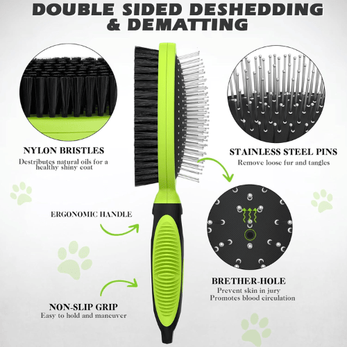 Modern "Glow-Coat" 2-Piece Grooming Set – Double-Sided Deshedding Brush