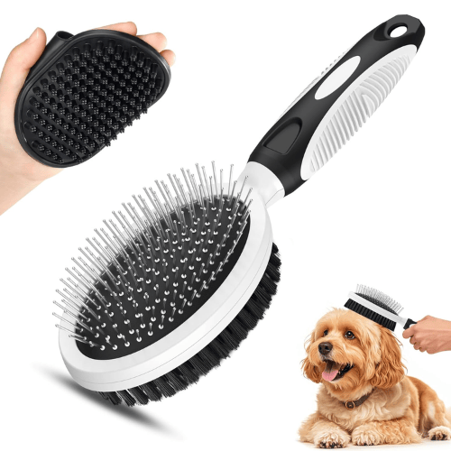 Modern "Glow-Coat" 2-Piece Grooming Set – Double-Sided Deshedding Brush