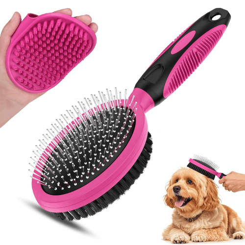Modern "Glow-Coat" 2-Piece Grooming Set – Double-Sided Deshedding Brush