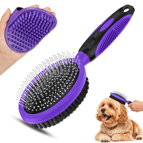 Modern "Glow-Coat" 2-Piece Grooming Set – Double-Sided Deshedding Brush