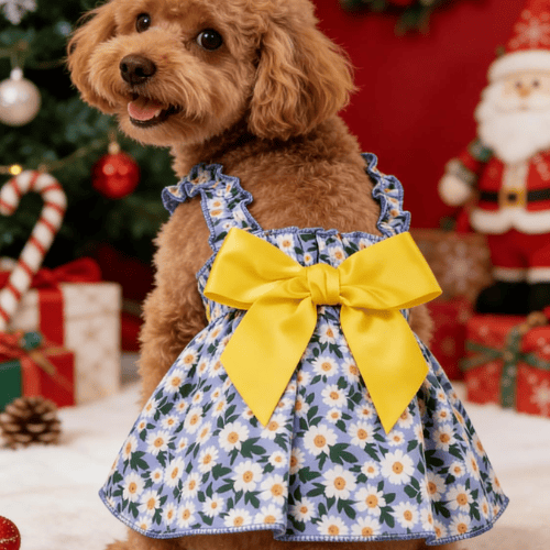 Modern "Daisy Princess" Pet Dress – Floral Halter Summer Skirt