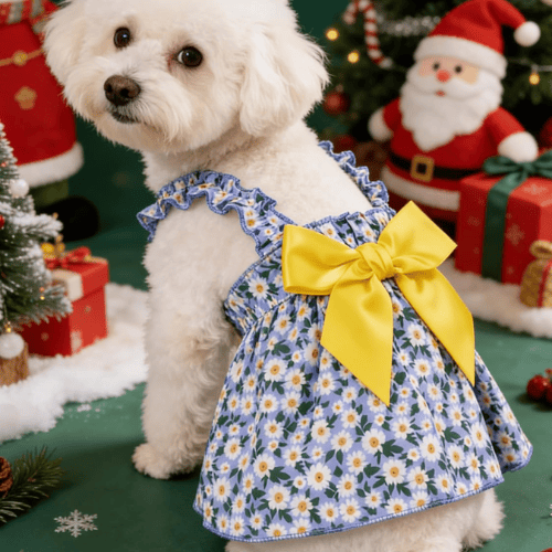Modern "Daisy Princess" Pet Dress – Floral Halter Summer Skirt