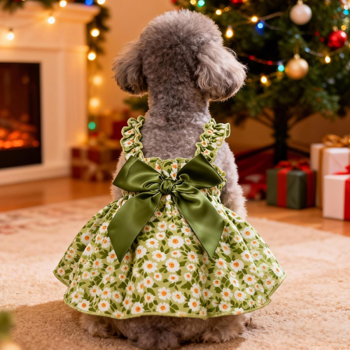 Modern "Daisy Princess" Pet Dress – Floral Halter Summer Skirt