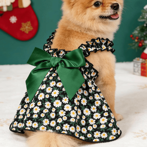 Modern "Daisy Princess" Pet Dress – Floral Halter Summer Skirt