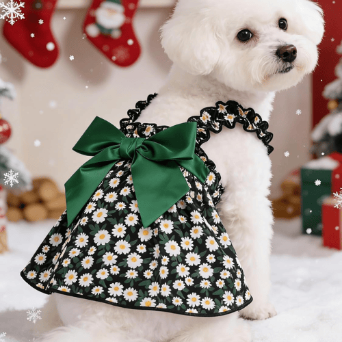 Modern "Daisy Princess" Pet Dress – Floral Halter Summer Skirt
