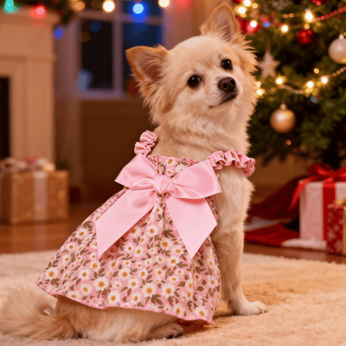 Modern "Daisy Princess" Pet Dress – Floral Halter Summer Skirt