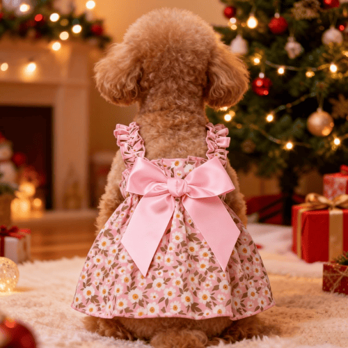 Modern "Daisy Princess" Pet Dress – Floral Halter Summer Skirt