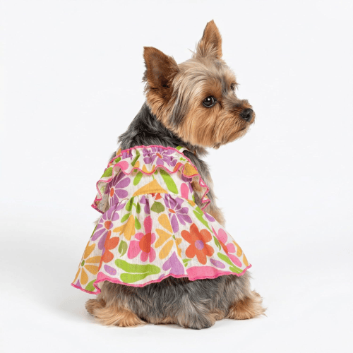 Modern "Patriotic Bloom" Pet Sundress – Ruffled Hawaiian Smiley Flower Dress