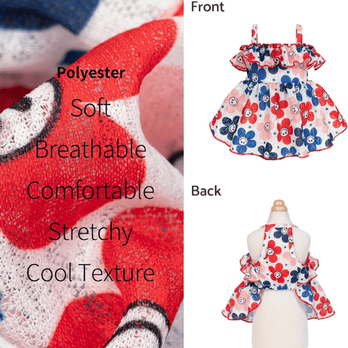 Modern "Patriotic Bloom" Pet Sundress – Ruffled Hawaiian Smiley Flower Dress